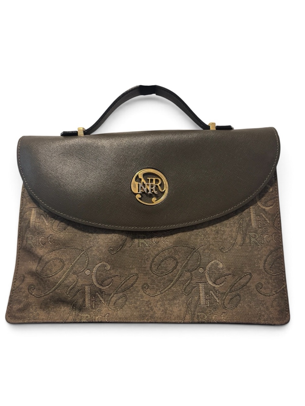 Nina Ricci Brown Monogram Satchel with Gold Hardware